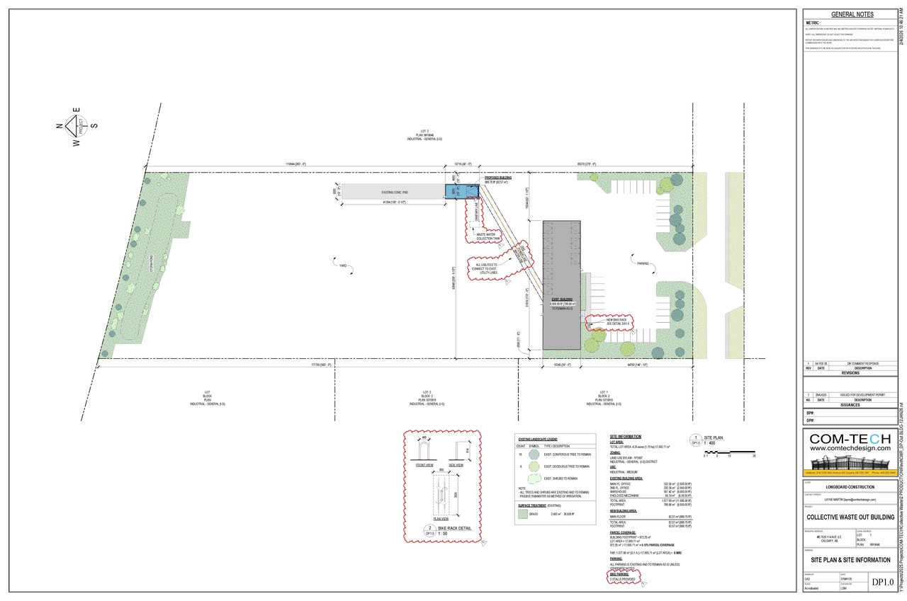 Construction site plan for project from page 2 of the file 'DP2025-05099 DMAP Plans Amended (2MB) 2026-02-05'