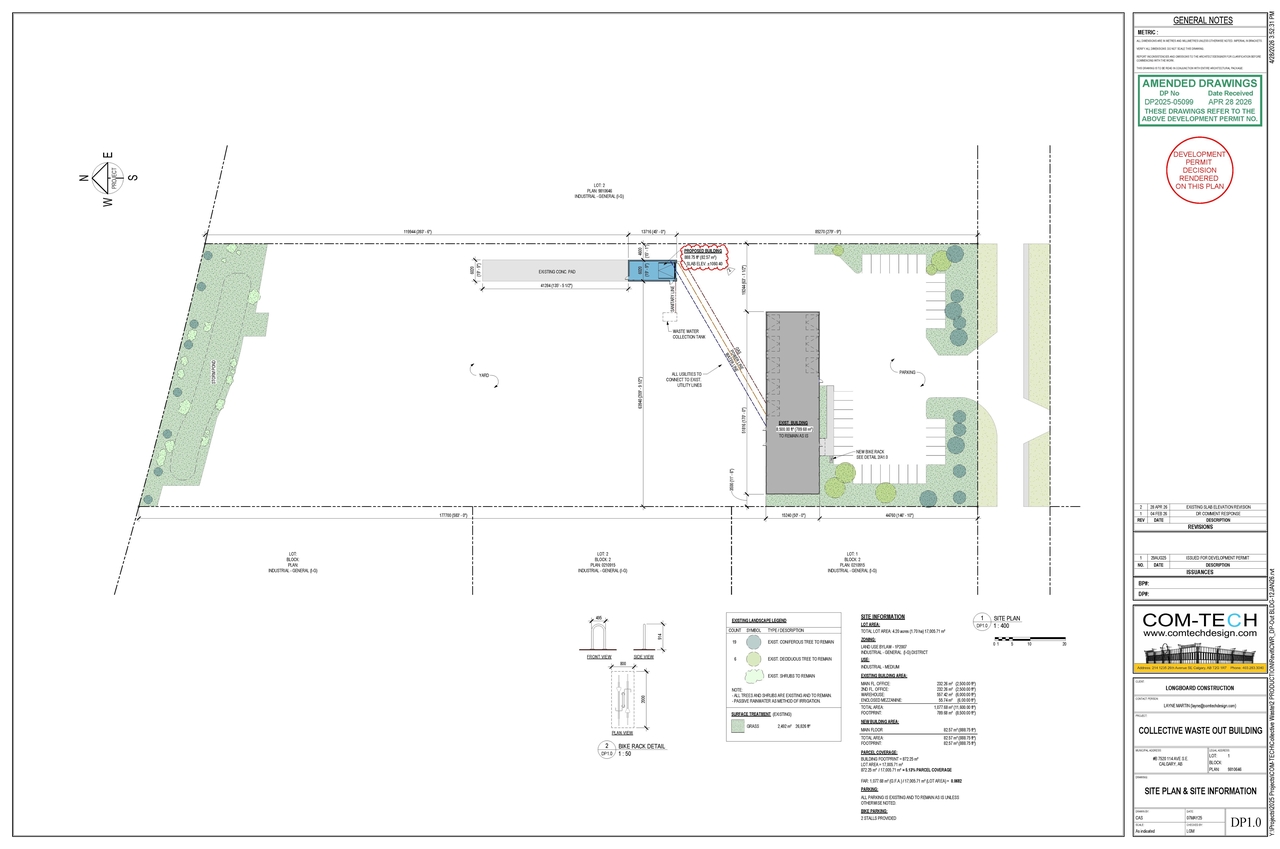 Construction site plan for project from page 2 of the file 'DP2025-05099 - DMAP DECISION RENDERED (6MB) 2026-04-29'