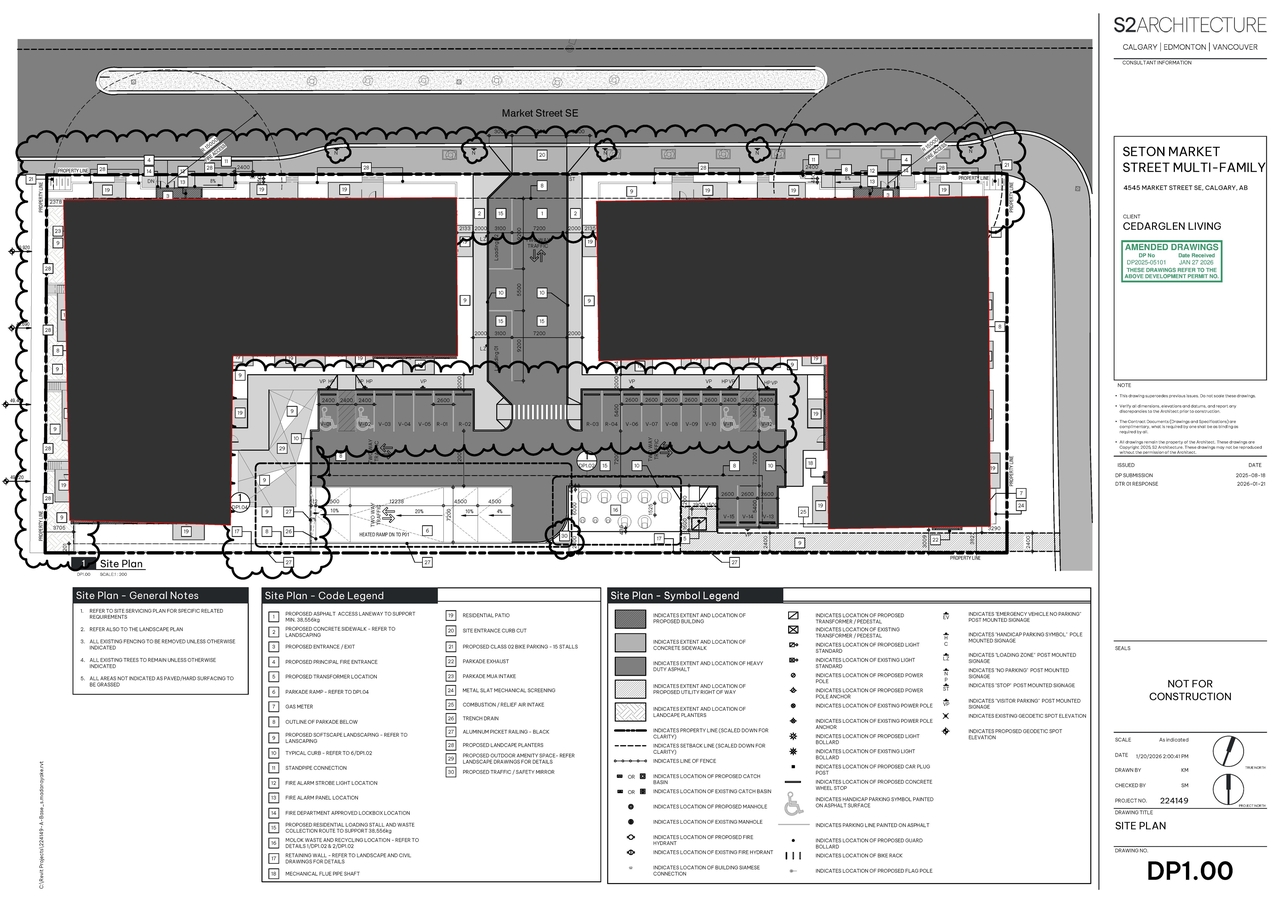 Construction site plan for project from page 4 of the file 'DP2025-05101 DMAP Plans Amended (5MB) 2026-01-27'