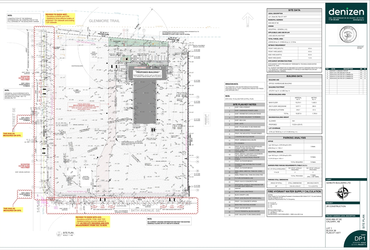 Construction site plan for project from page 1 of the file 'DP2025-05304 DMAP Plans (Amended) 2026-04-09 (5MB)'