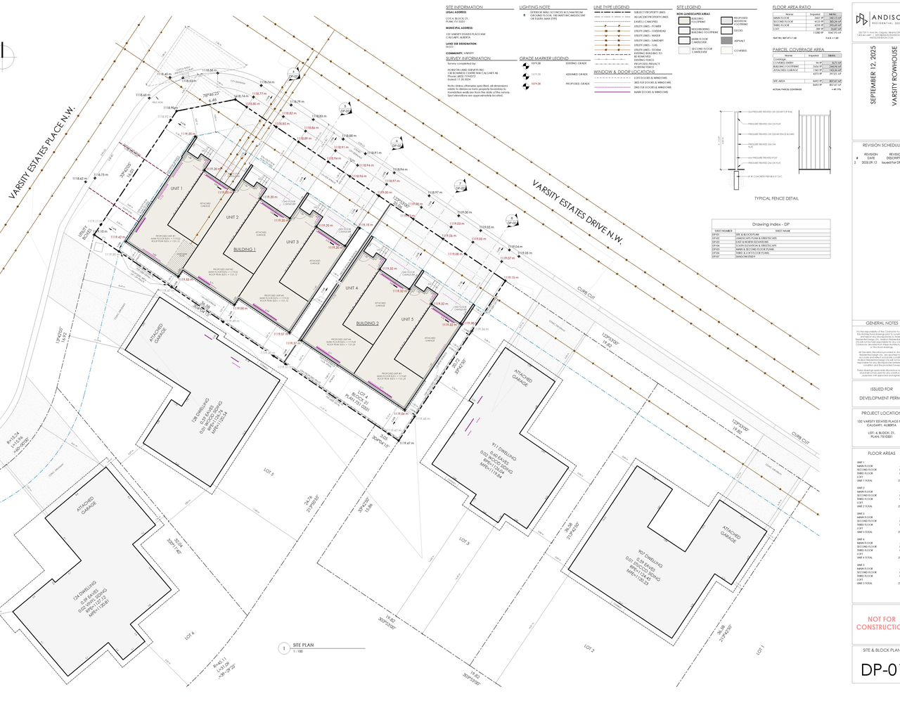 Construction site plan for project from page 1 of the file 'DP2025-05349 DMAP Plans (Submitted) 2025-09-16 (3MB)'