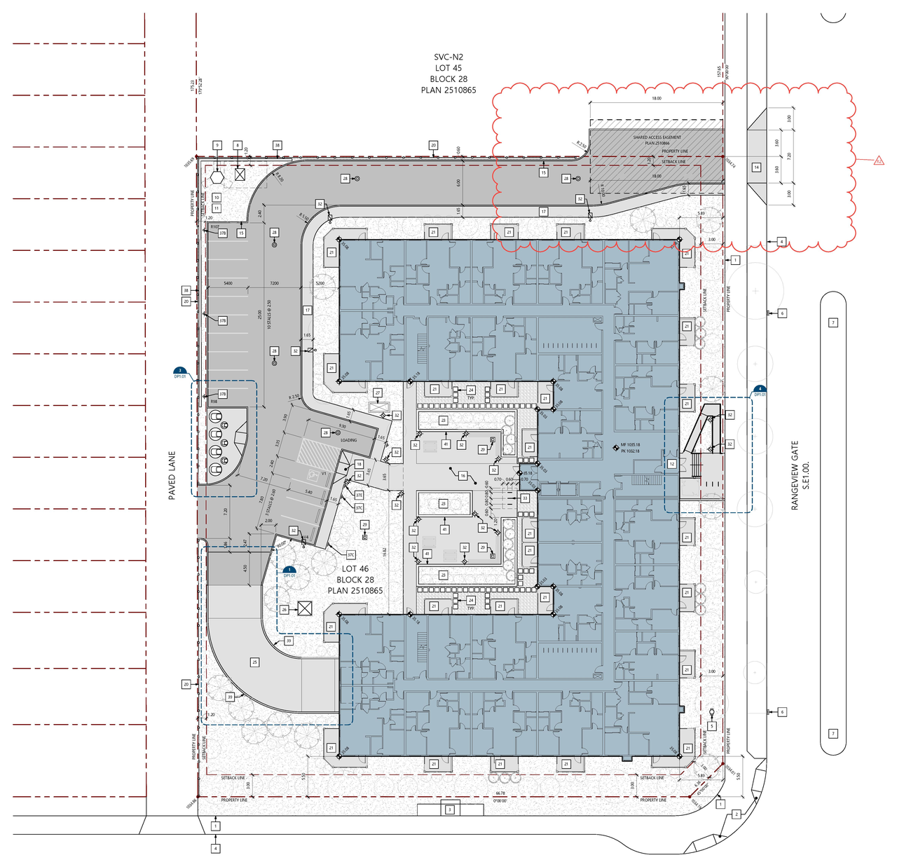 Construction site plan for project from page 2 of the file 'DP2025-05389 DMAP Plans (Amended) 2026-02-04 (8MB)'