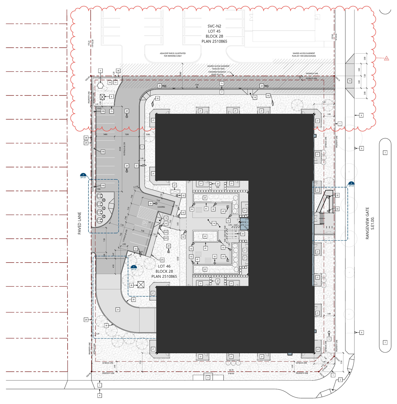 Construction site plan for project from page 2 of the file 'DP2025-05389 - DMAP DECISION  RENDERED (8MB) 2026-08-13'