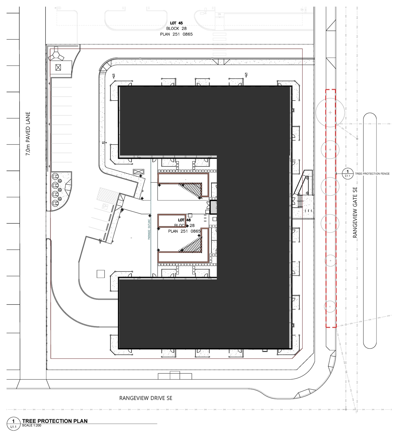 Construction site plan for project from page 5 of the file 'DP2025-05389 - DMAP DECISION  RENDERED (8MB) 2026-08-13'