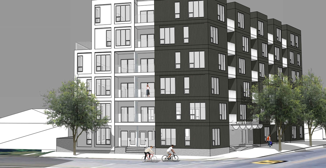 Rendering of building from page 1 of the file 'DMAP Plans Submitted DP2025-05477 (5MB) 2025-10-20'
