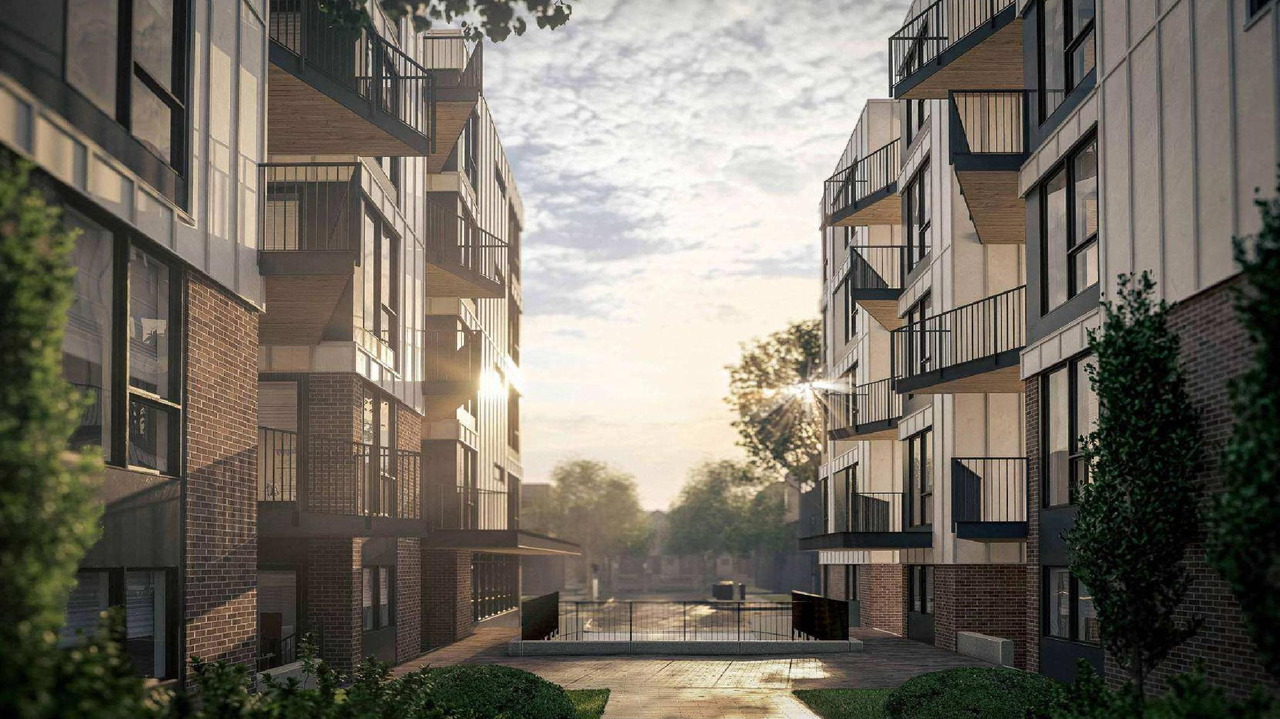 Rendering of building from page 5 of the file 'DP2025-05564 DMAP Plans (Submitted) 2025-09-26 (8MB)'