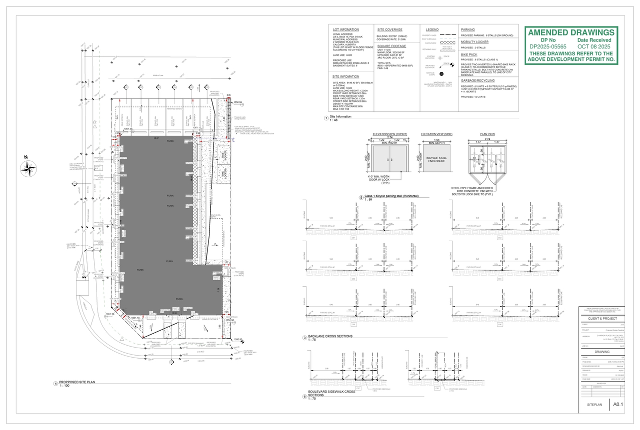 Construction site plan for project from page 2 of the file 'DP2025-05565 DMAP Plans (Submitted) 2025-10-08 (3MB)'