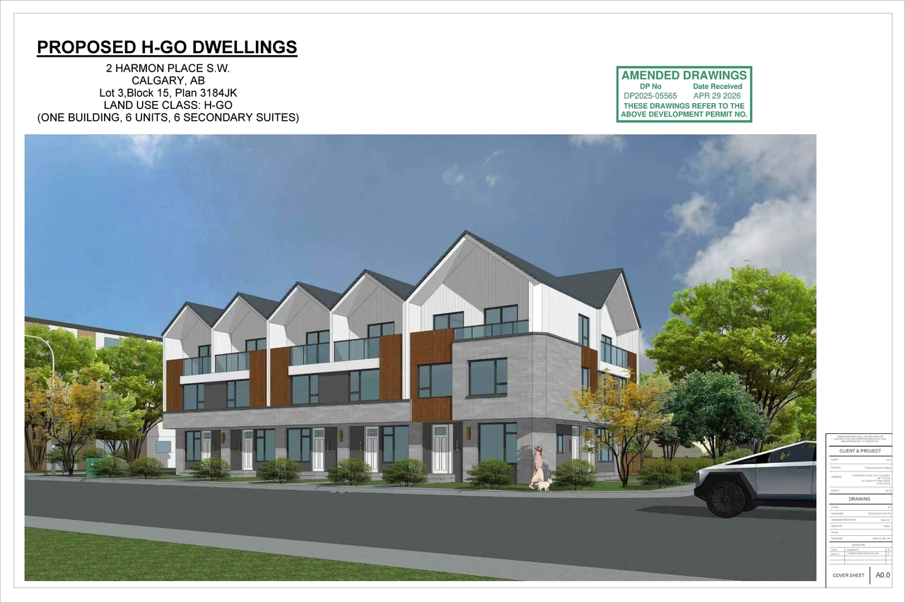 Rendering of building from page 1 of the file 'DP2025-05565 DMAP Plans (Amended) 2026-04-30 (2MB)'