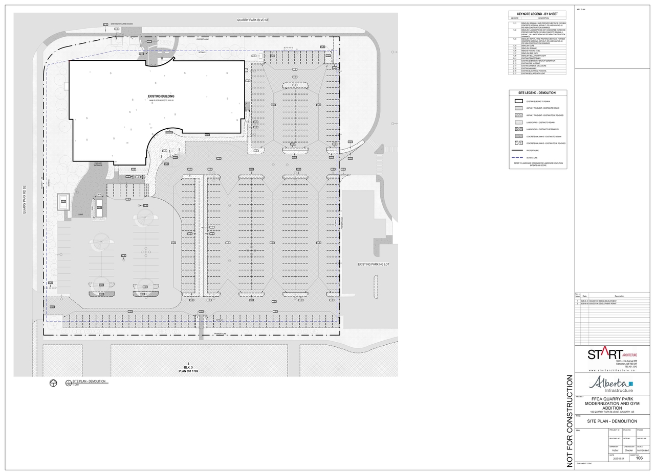 Construction site plan for project from page 2 of the file 'DP2025-05683 DMAP Plans (Submitted) 2025-10-06 (3MB)'