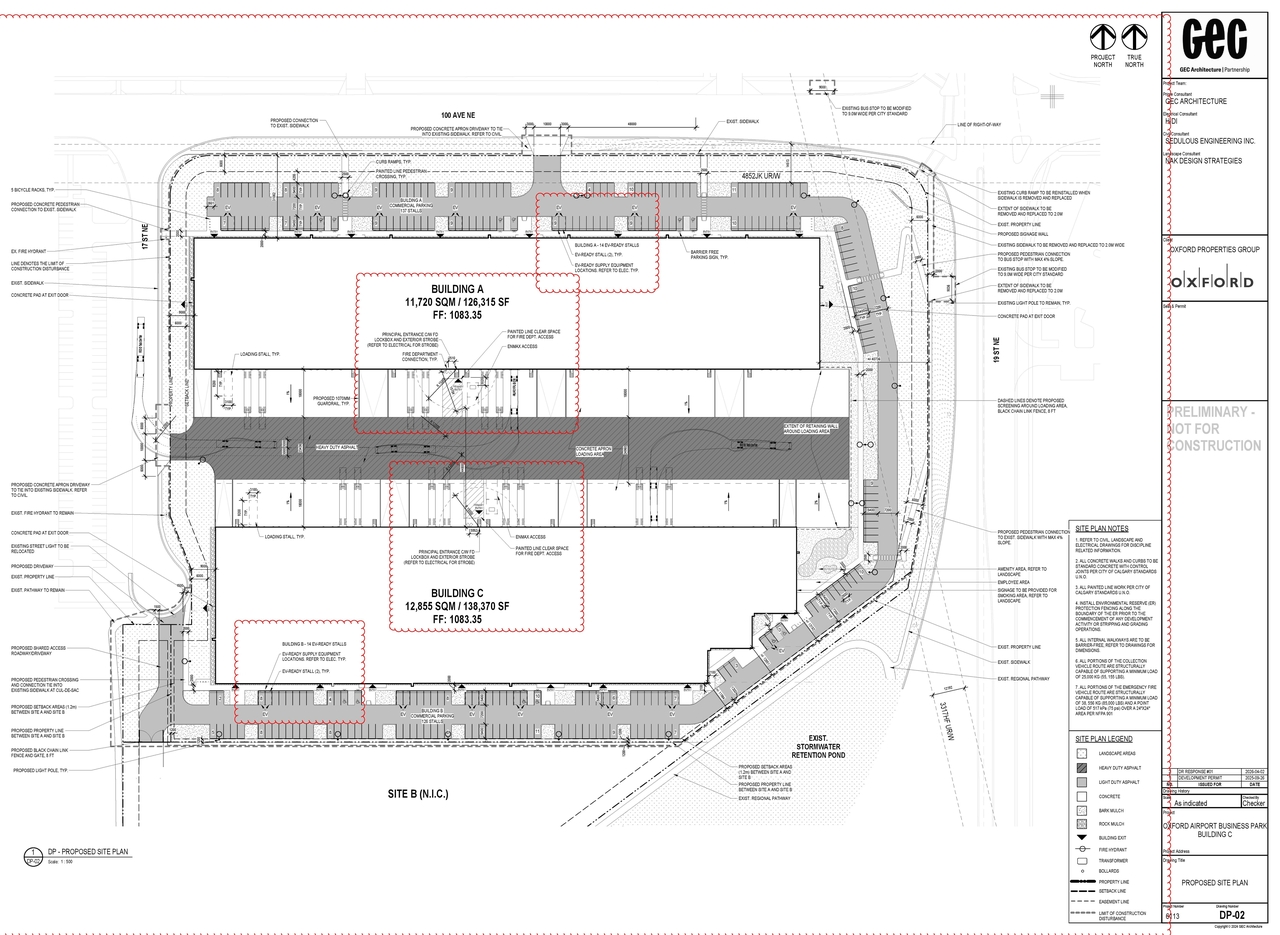Construction site plan for project from page 3 of the file 'DP2025-05685 DMAP Plans (Amended) 2026-04-10 (7MB)'