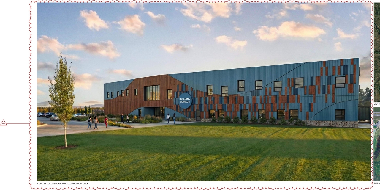 Rendering of building from page 1 of the file 'DP2025-05700 DMAP Plans Amended (15MB) 2026-01-08'