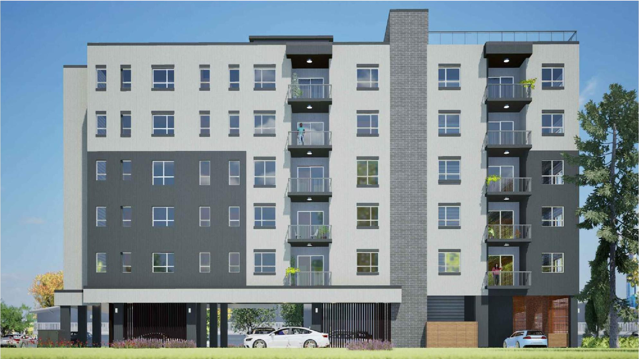 Rendering of building from page 1 of the file 'DP2025-05783 - DMAP DECISION RENDERED (8MB) 2026-08-14'