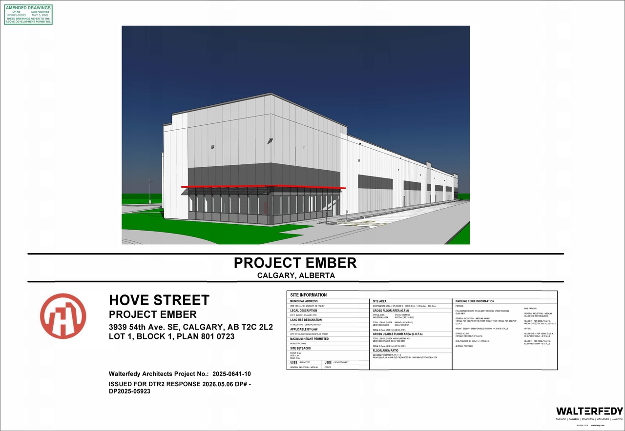 Rendering of building from page 1 of the file 'DP2025-05923 DMAP Plans (Amended) 2026-05-05 (3MB)'