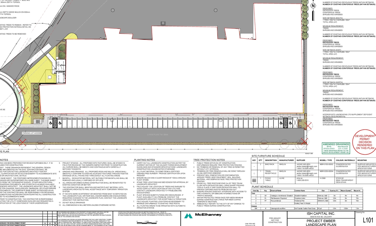 Construction site plan for project from page 6 of the file 'DP2025-05923 - DMAP DECISION RENDERED (5MB) 2026-07-08'