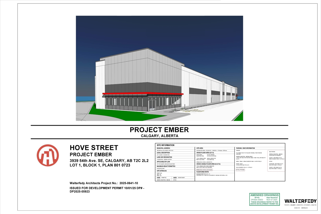 Rendering of building from page 1 of the file 'DP2025-05923 DMAP Plans Submitted (5MB) 2025-11-07'