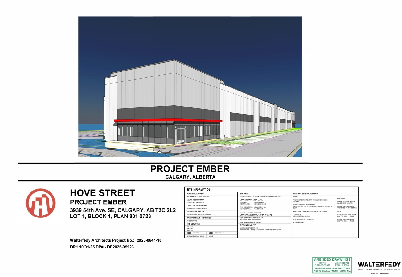 Rendering of building from page 1 of the file 'DP2025-05923 DMAP Plans (Amended) 2026-02-17 (4MB)'