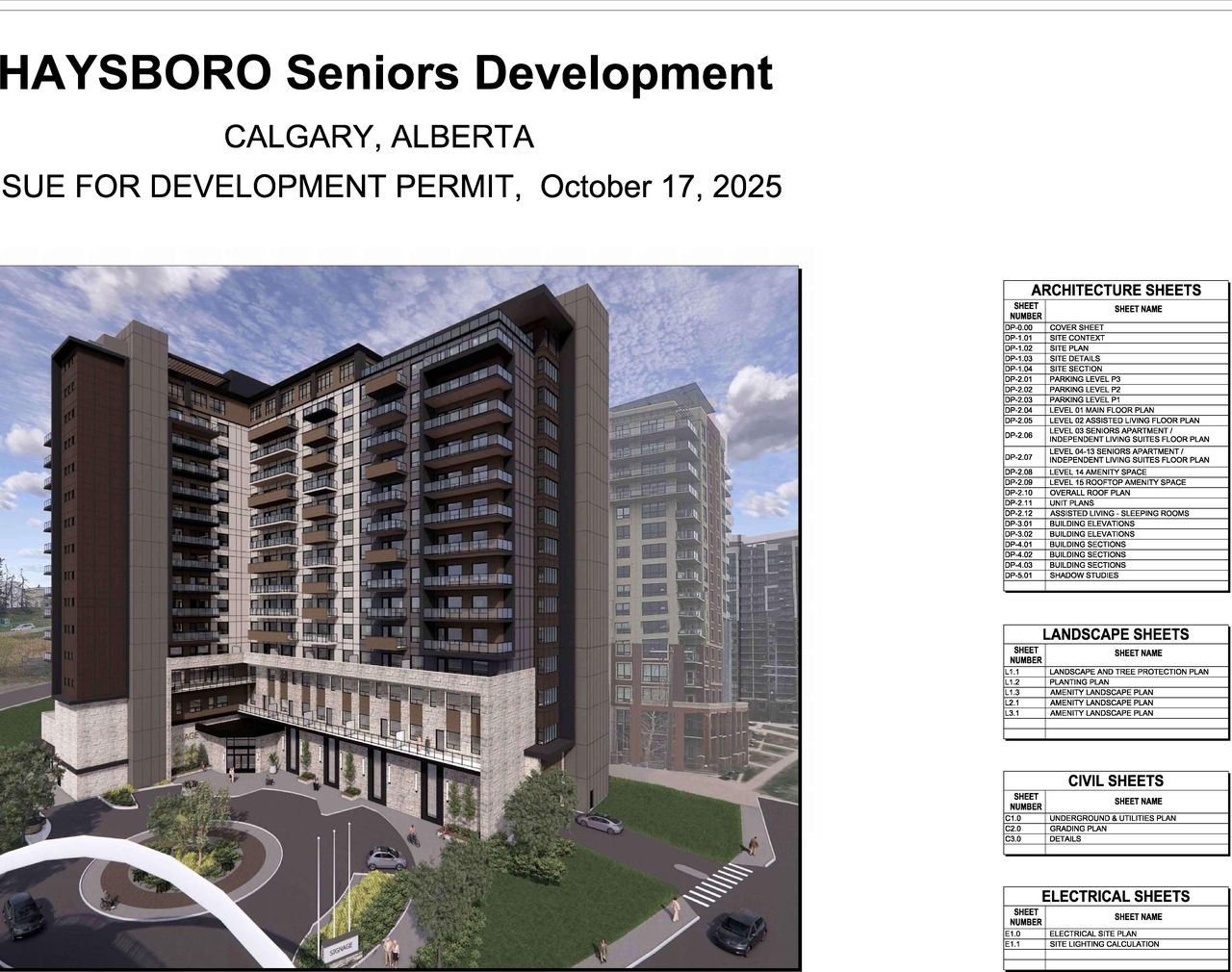 Rendering of building from page 1 of the file 'DP2025-05946 DMAP Plans Submitted (19MB) 2025-11-18'