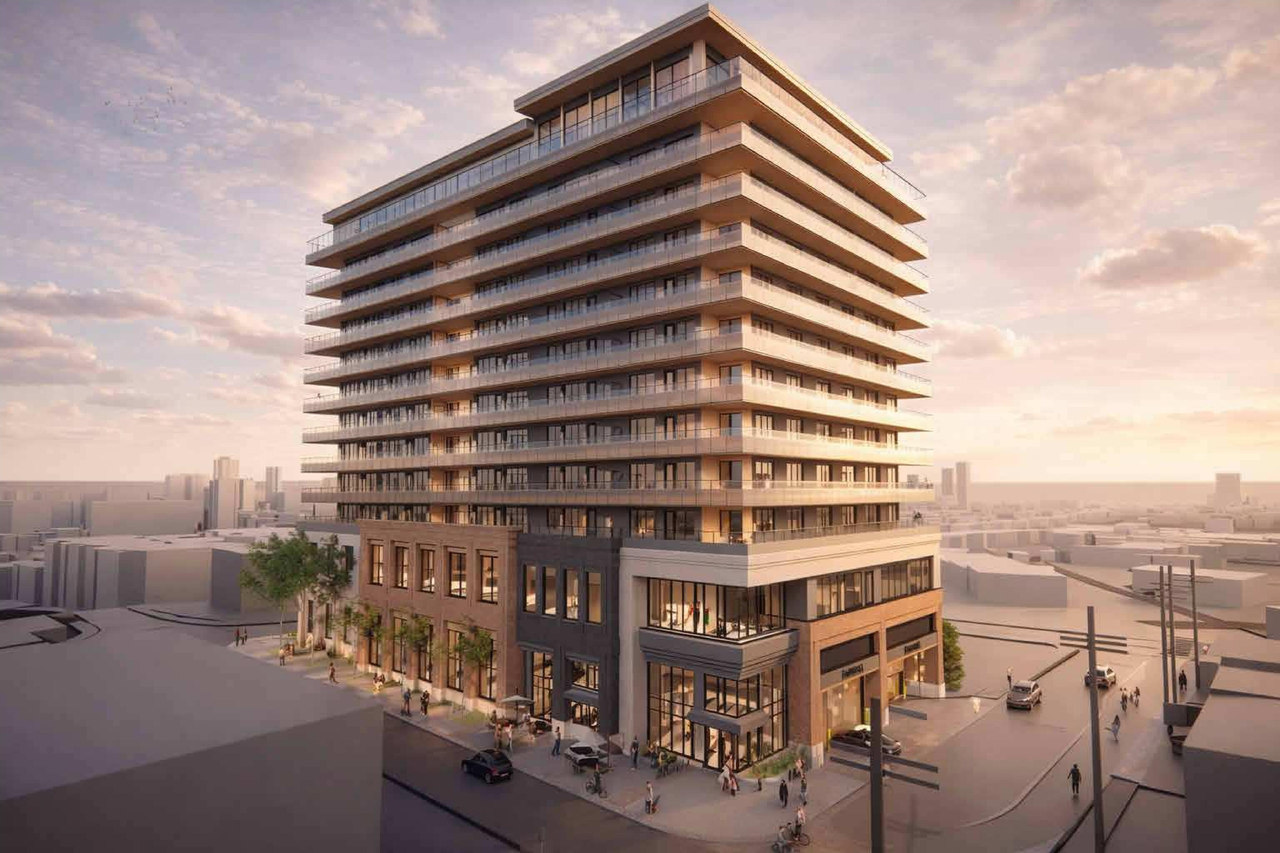 Rendering of building from page 1 of the file 'DP2025-06096 DMAP Plans (Amended)2026-04-02 (7MB)'