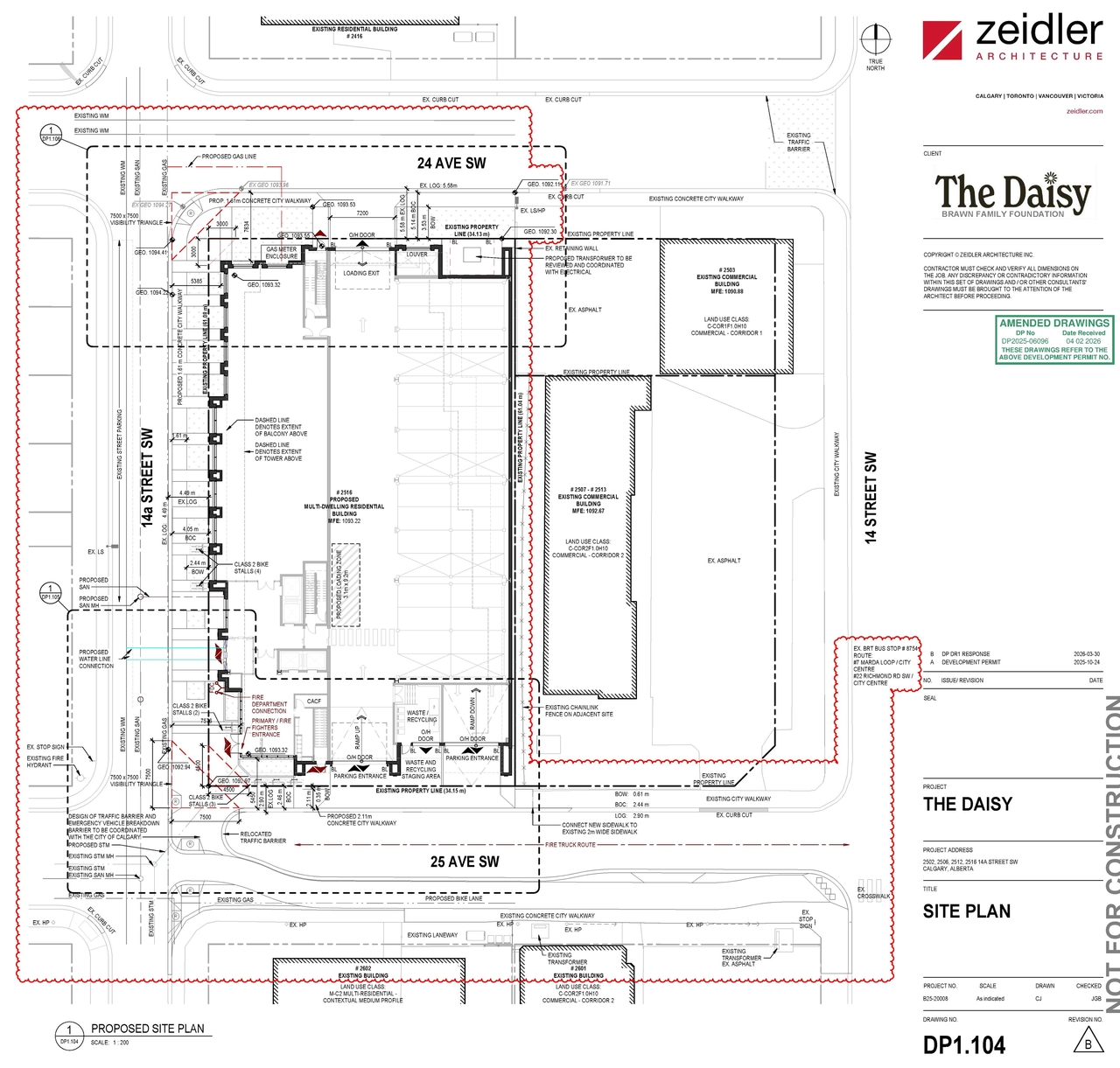Construction site plan for project from page 5 of the file 'DP2025-06096 DMAP Plans (Amended)2026-04-02 (7MB)'