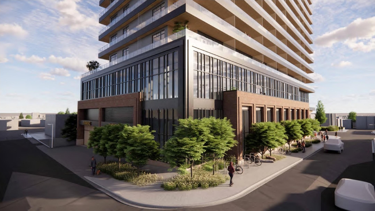 Rendering of building from page 4 of the file 'DMAP Plans (Submitted) DP2025-06096 (4MB) 2025-10-28'