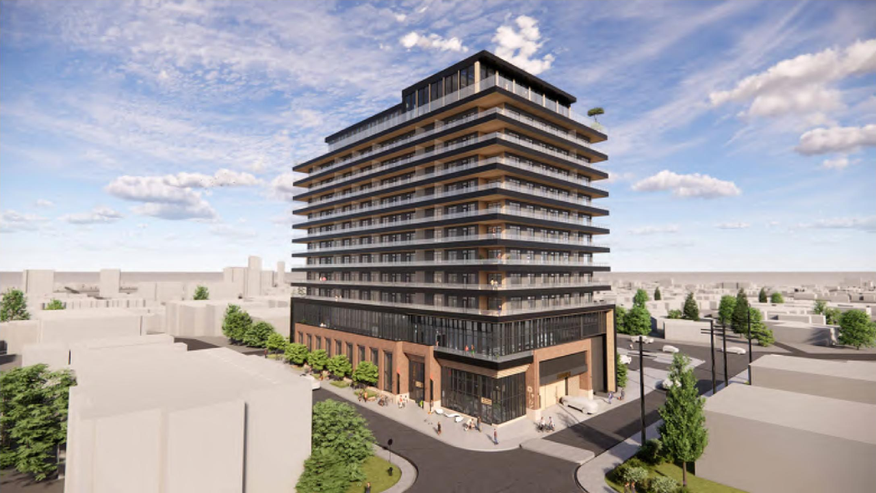 Rendering of building from page 4 of the file 'DMAP Plans (Submitted) DP2025-06096 (4MB) 2025-10-28'
