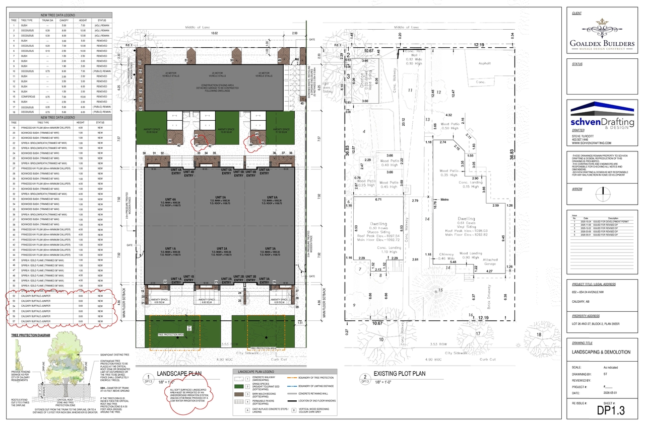 Construction site plan for project from page 3 of the file 'DP2025-06107 DMAP Plans (Amended) 2026-05-13 (6MB)'