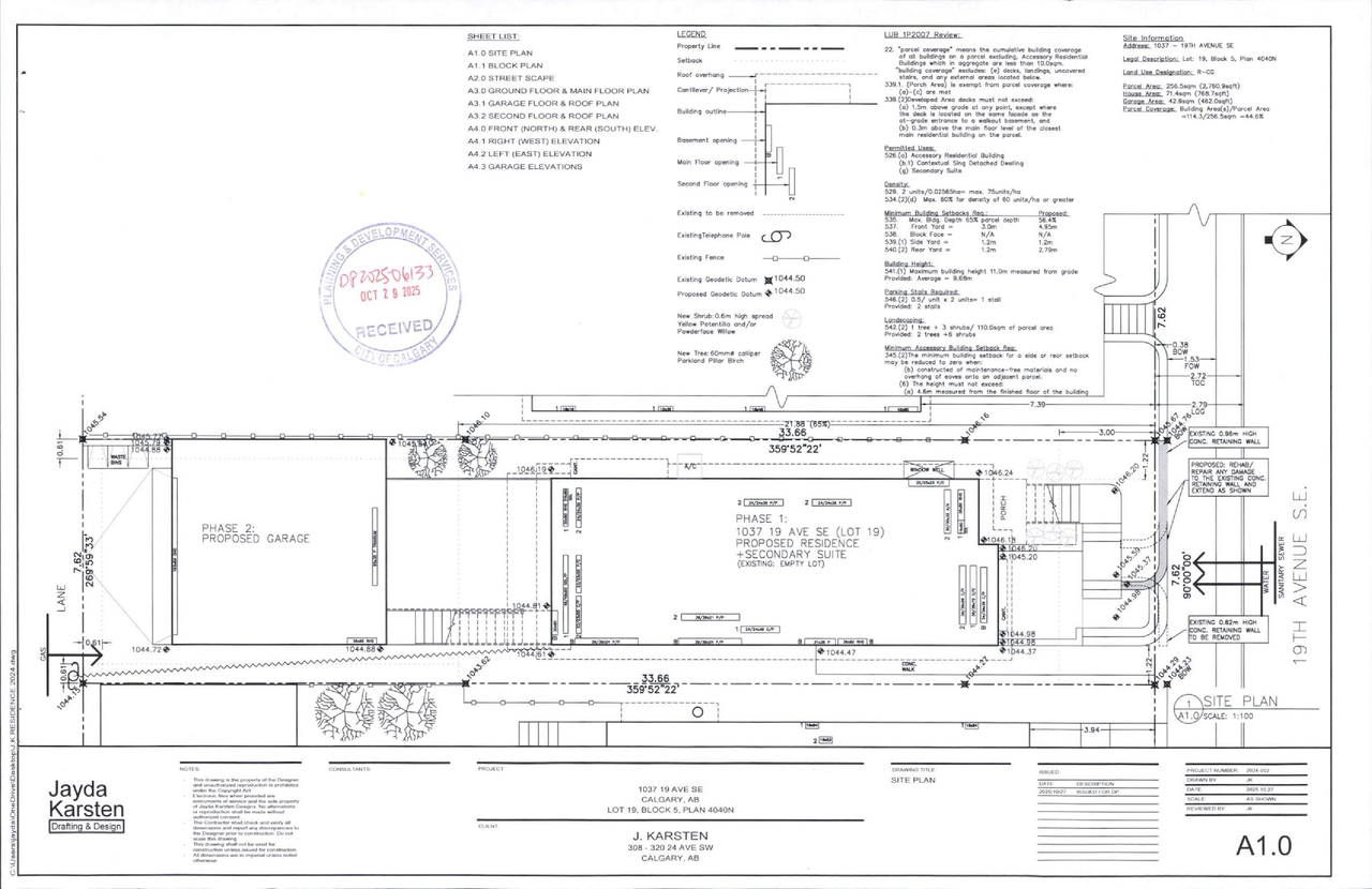 Construction site plan for project from page 1 of the file 'DMAP Plans Submitted DP2025-06133 (3MB) 2025-10-30'