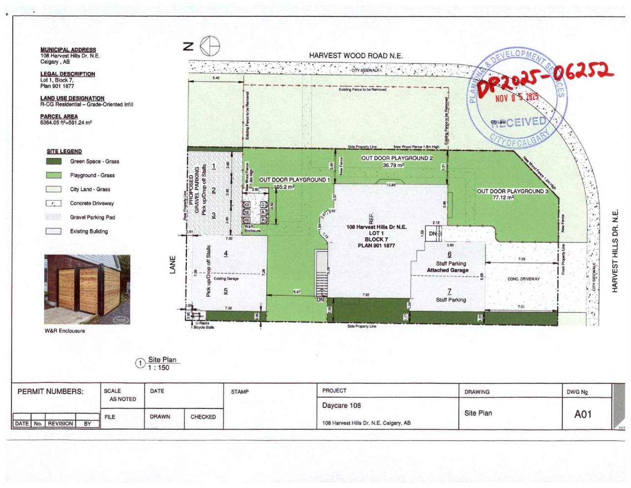 Construction site plan for project from page 1 of the file 'DP2025-06252 DMAP Plans Submitted (1MB) 2025-11-05'