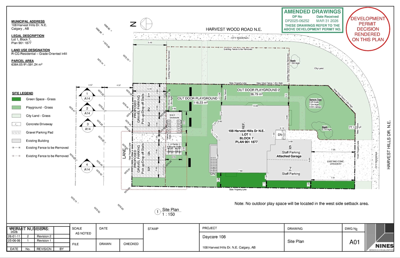 Construction site plan for project from page 2 of the file 'DP2025-06252 - DMAP PLANS - DECISION RENDERED- 2026-04-20 (1MB)'