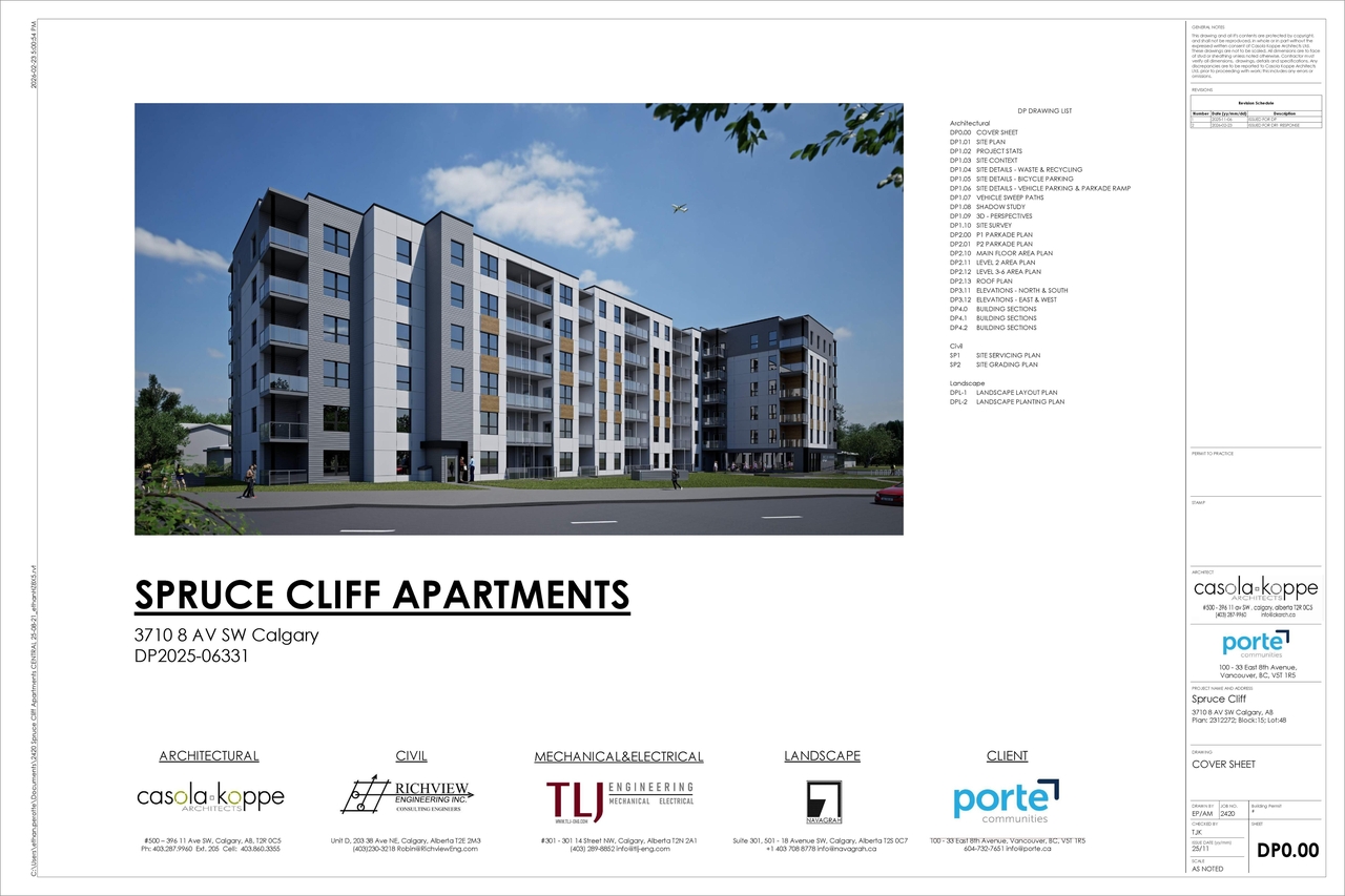 Rendering of building from page 1 of the file 'DP2025-06331 DMAP Plans Amended (10MB) 2026-02-24'