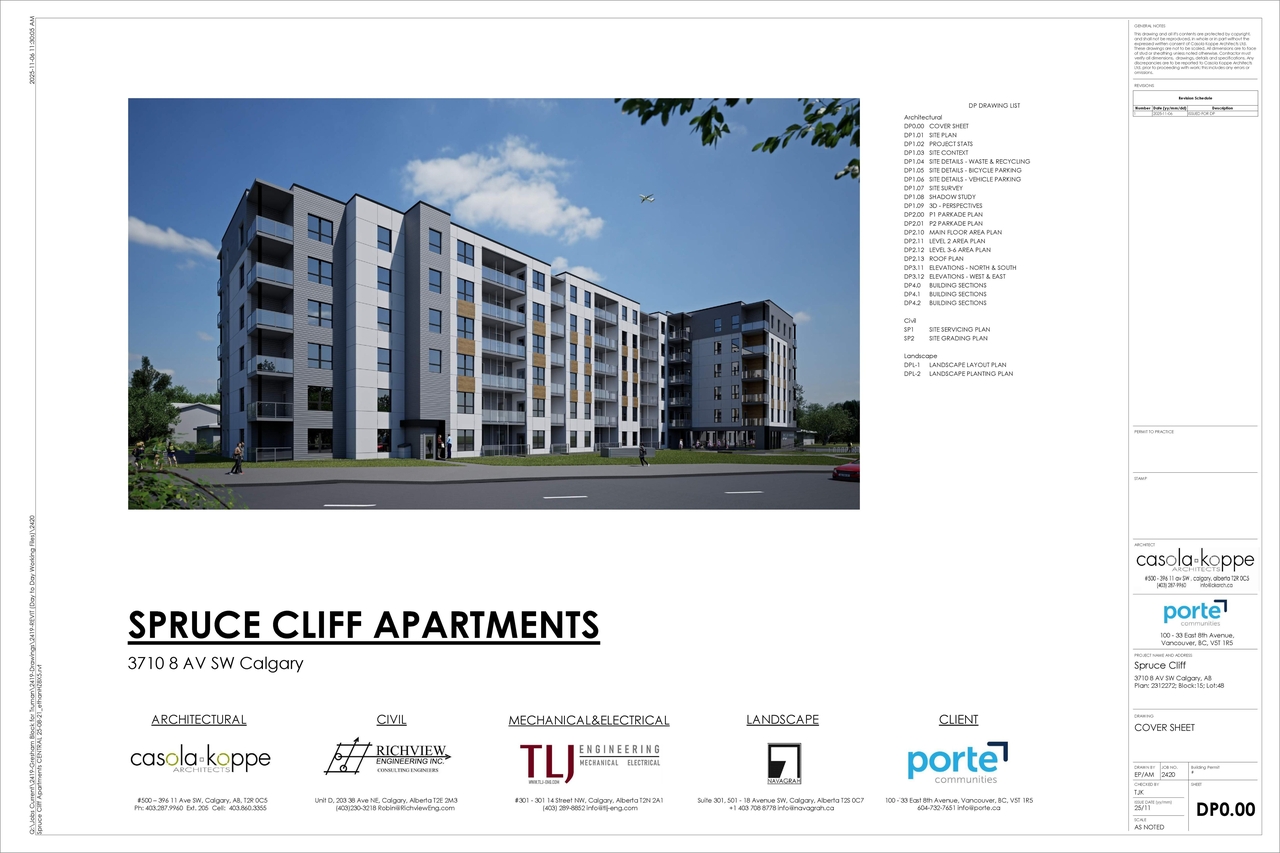 Rendering of building from page 1 of the file 'DP2025-06331 DMAP Plans (Submitted) 2025-11-10 (5MB)'