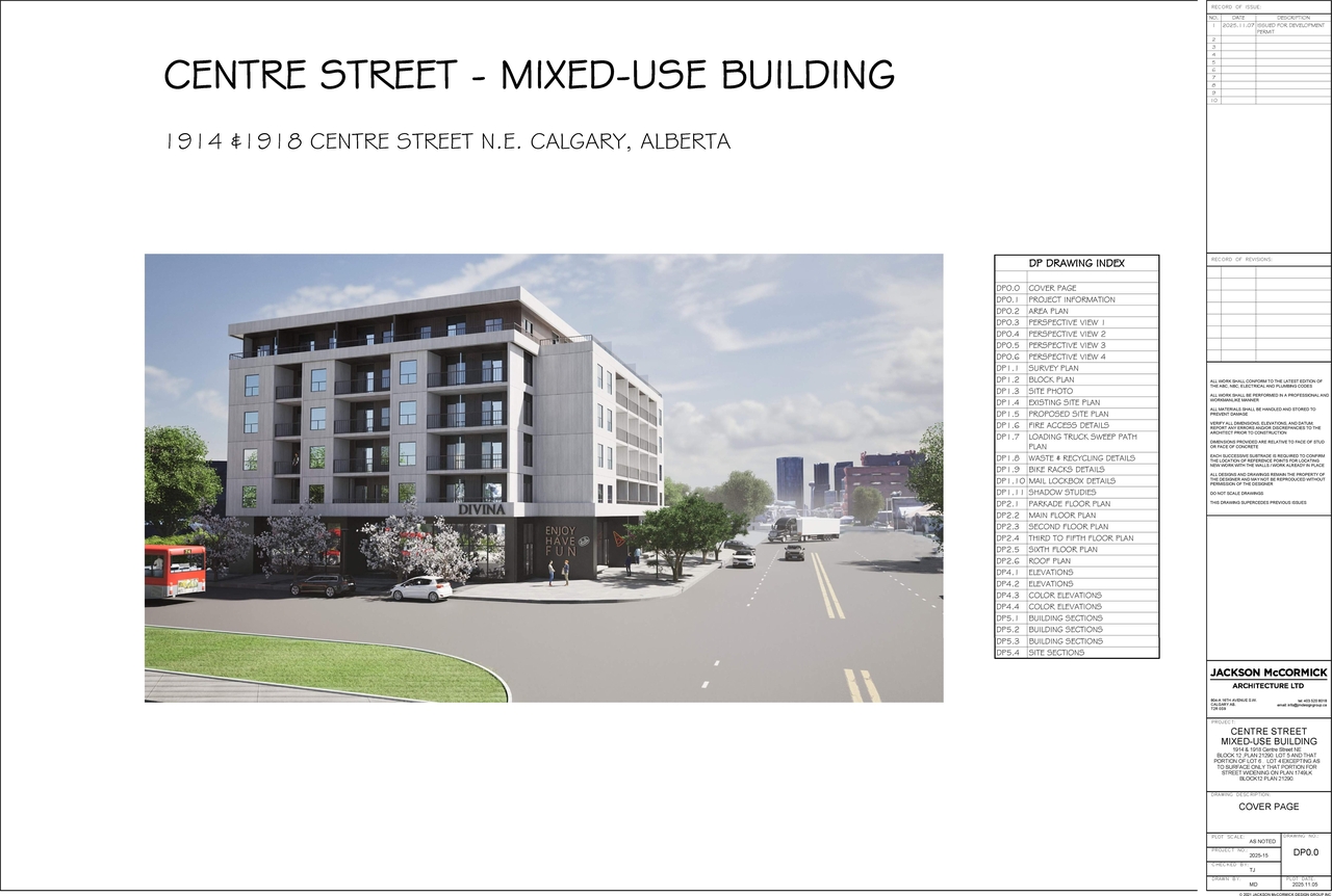 Rendering of building from page 1 of the file 'DP2025-06335 DMAP Plans Submitted (10MB) 2025-11-10'