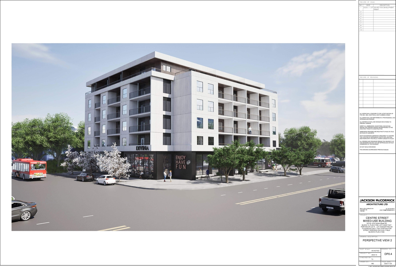 Rendering of building from page 3 of the file 'DP2025-06335 DMAP Plans Submitted (10MB) 2025-11-10'