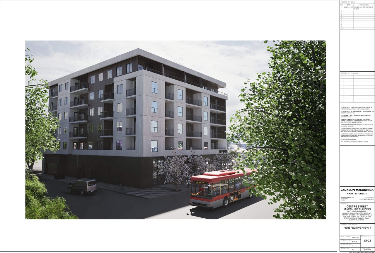 Rendering of building from page 5 of the file 'DP2025-06335 DMAP Plans Submitted (10MB) 2025-11-10'