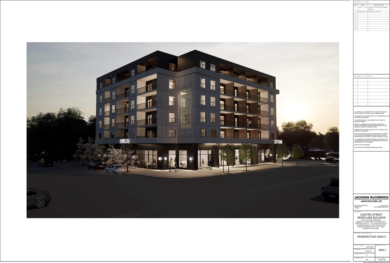 Rendering of building from page 6 of the file 'DP2025-06335 DMAP Plans Amended (10MB) 2026-02-23'