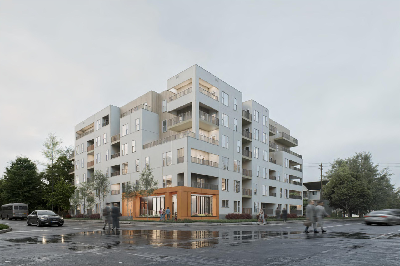 Rendering of building from page 1 of the file 'DMAP Plans (Submitted) DP2025-06412 (2MB) 2025-11-14'