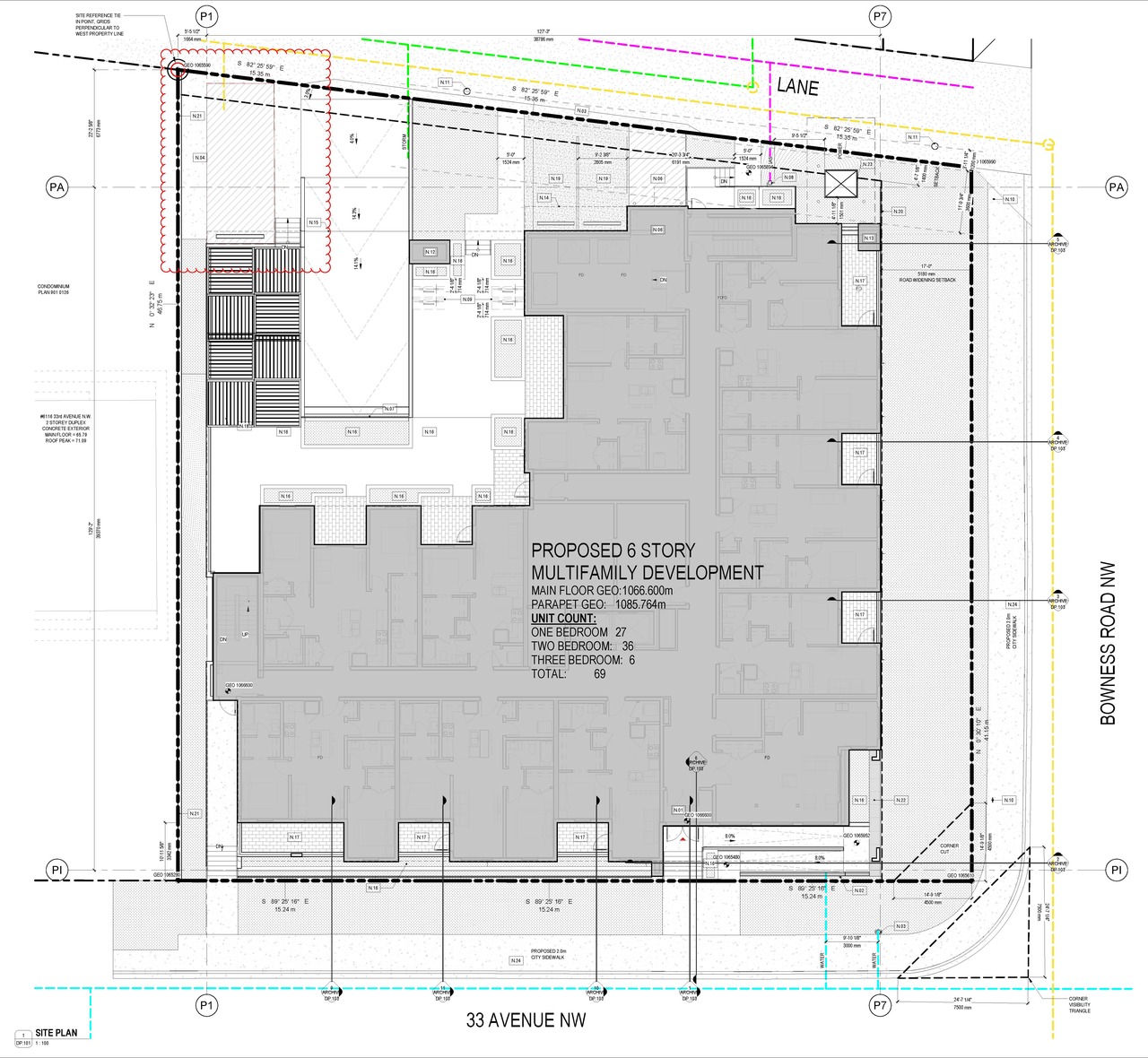 Construction site plan for project from page 2 of the file 'DP2025-06412 DMAP Plans (amended) 2026-07-08 (2MB)'