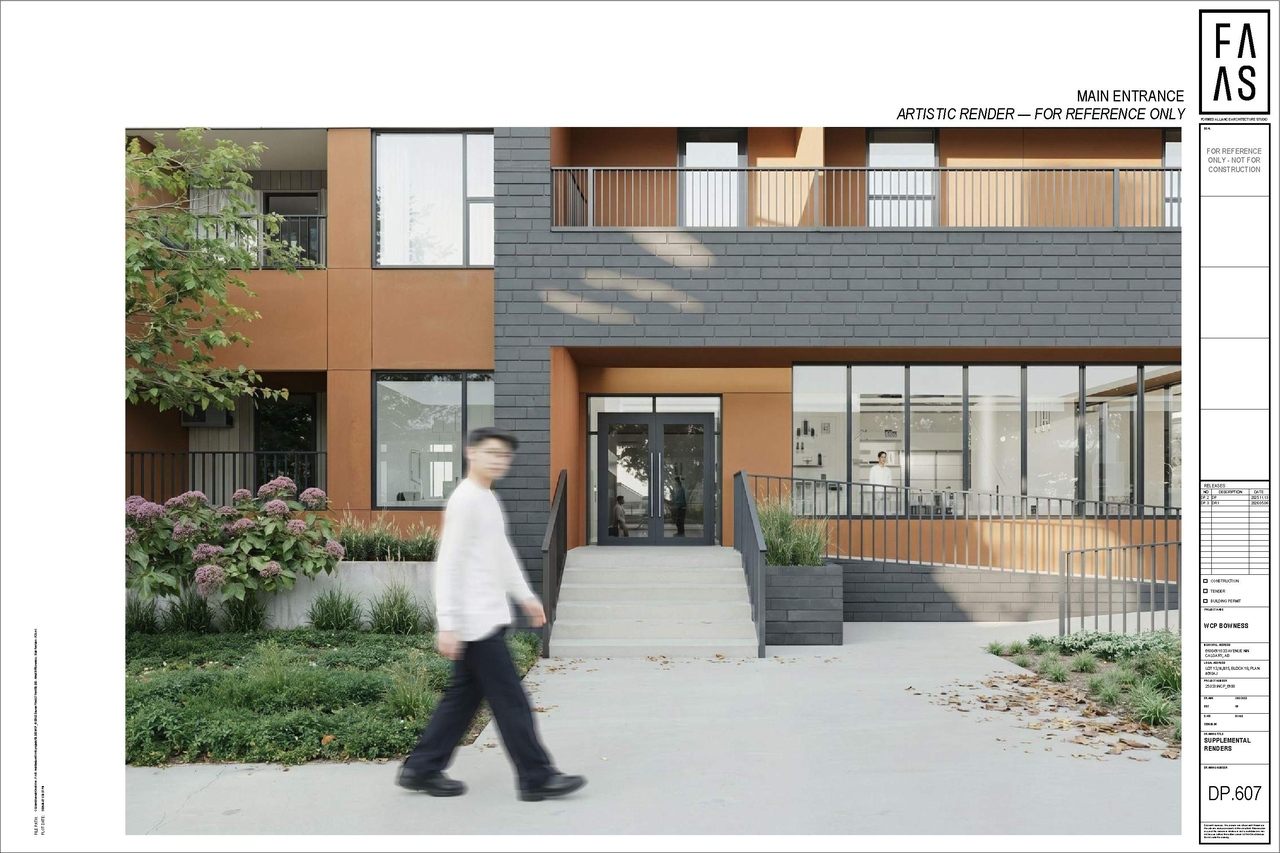 Rendering of building from page 10 of the file 'DP2025-06412 DMAP Plans (Amended) 2026-05-11 (5MB)'