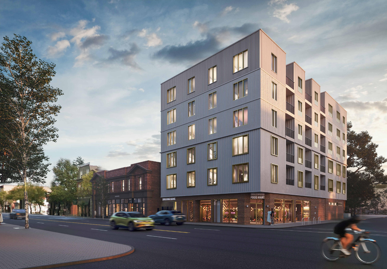 Rendering of building from page 2 of the file 'DP2025-06579 - DMAP Decision Rendered (12MB) 2026-06-26'