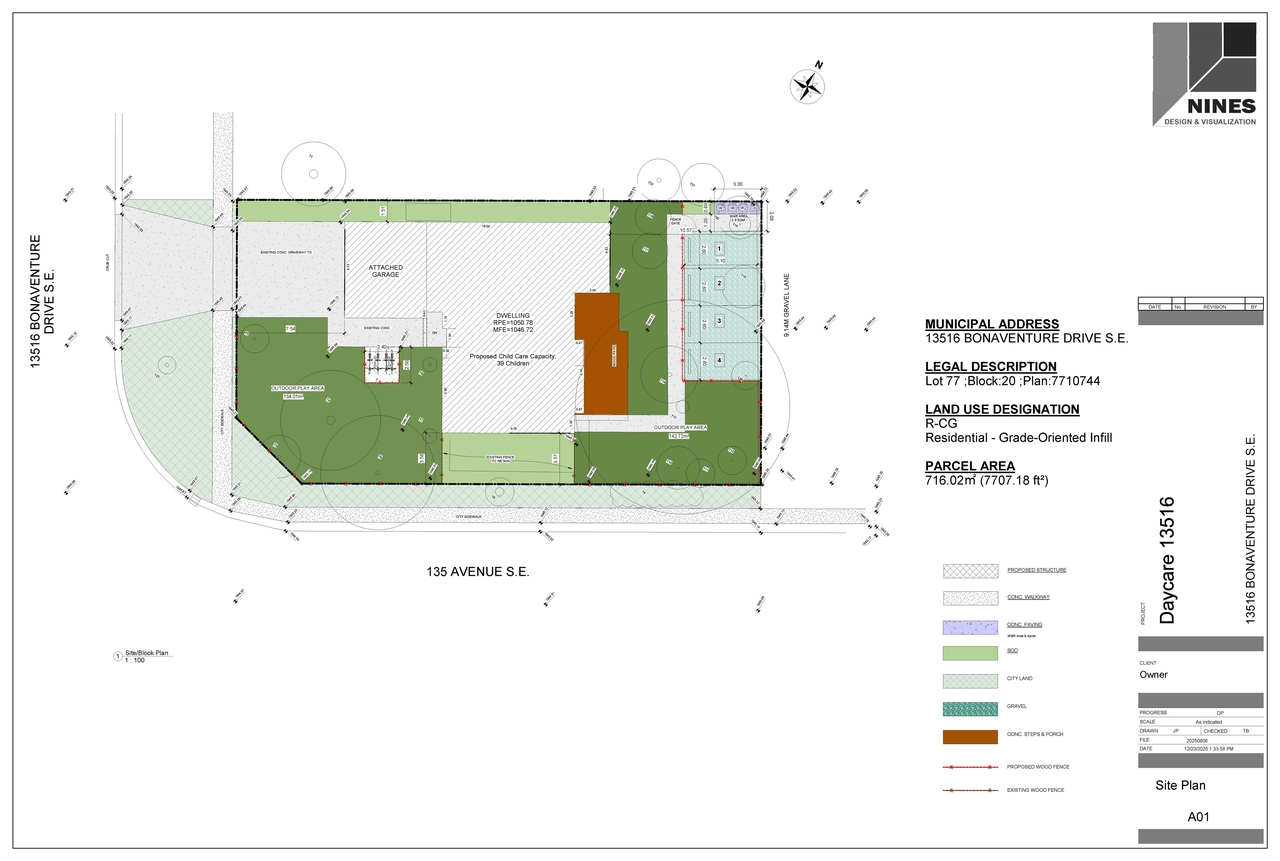 Construction site plan for project from page 1 of the file 'DP2025-06949 DMAP Plans (Submitted) 2025-12-08 (2MB)'
