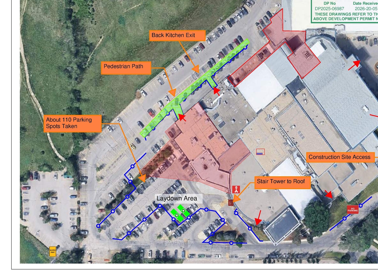 Construction site plan for project from page 7 of the file 'DP2025-06987 DMAP Plans (Amended) 2026-05-20 (8MB)'