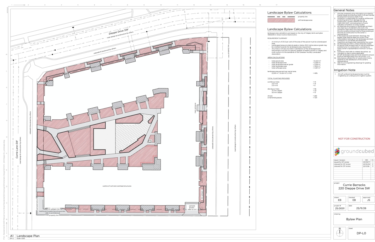 Construction site plan for project from page 11 of the file 'DP2025-07077 DMAP Plans Submitted (11MB) 2025-12-08'