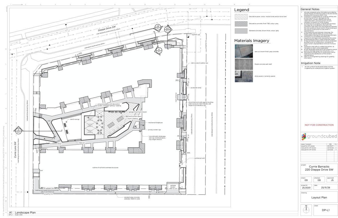 Construction site plan for project from page 12 of the file 'DP2025-07077 DMAP Plans Submitted (11MB) 2025-12-08'