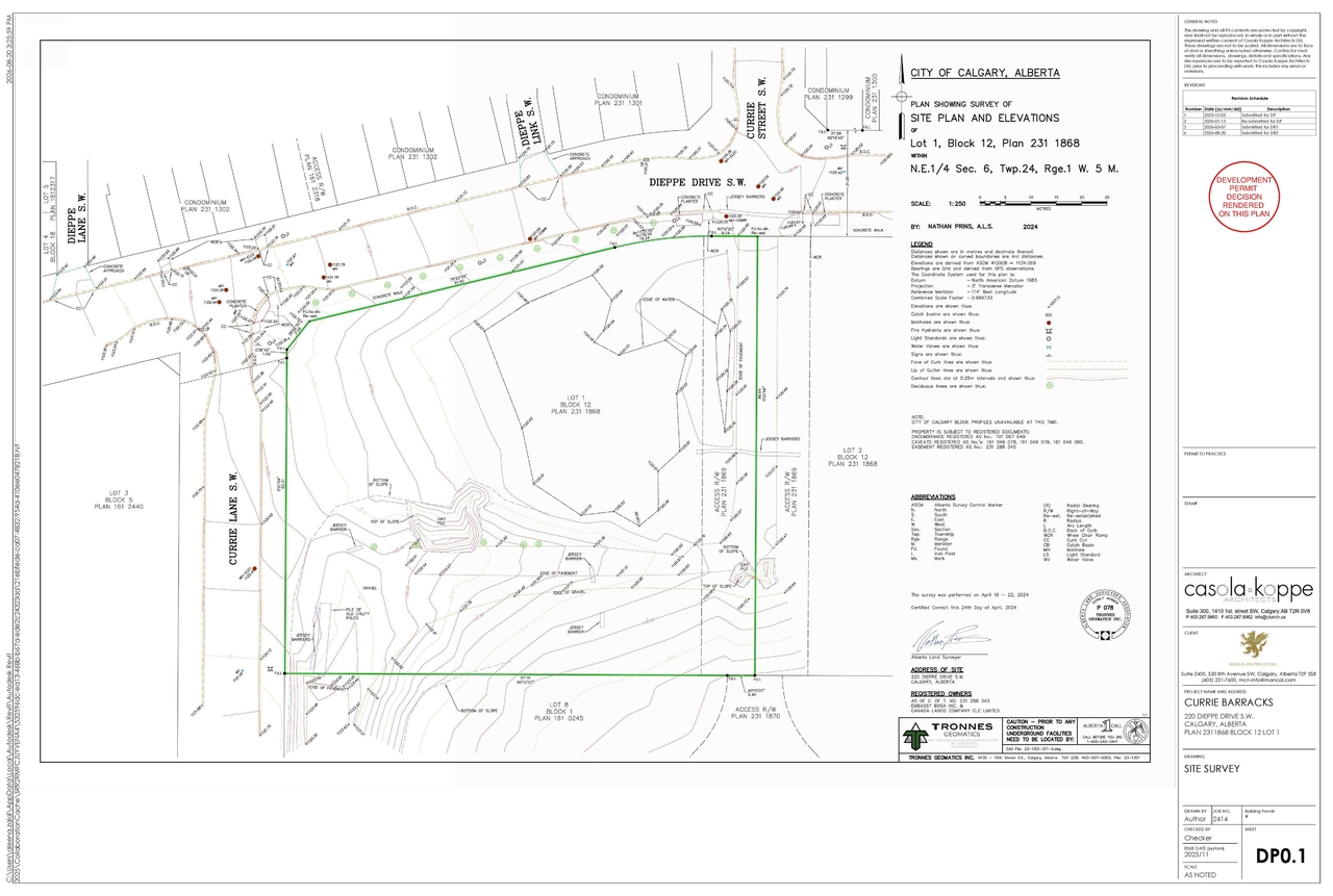 Construction site plan for project from page 2 of the file 'DP2025-07077 DMAP Plans Decision Rendered (13MB) 2026-09-24'