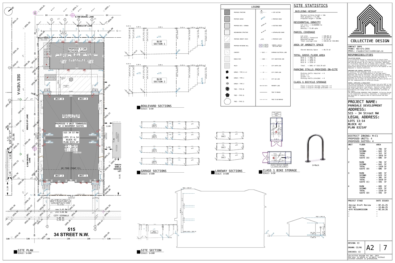 Construction site plan for project from page 2 of the file 'DP2025-07117 DMAP Plans Amended (5MB) 2026-03-23'
