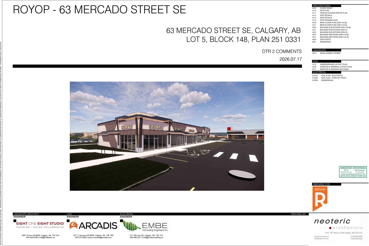 Rendering of building from page 1 of the file 'DP2025-07138 DMAP Plans Amended (30MB) 2026-07-22'