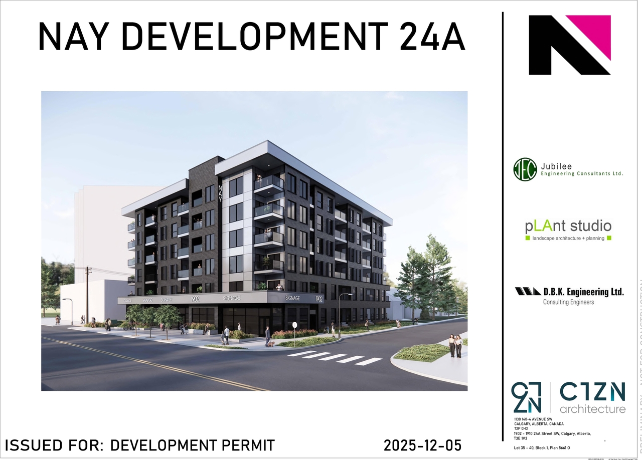 Rendering of building from page 1 of the file 'DMAP Plans (Submitted) DP2025-07148 (4MB) 2025-12-10'