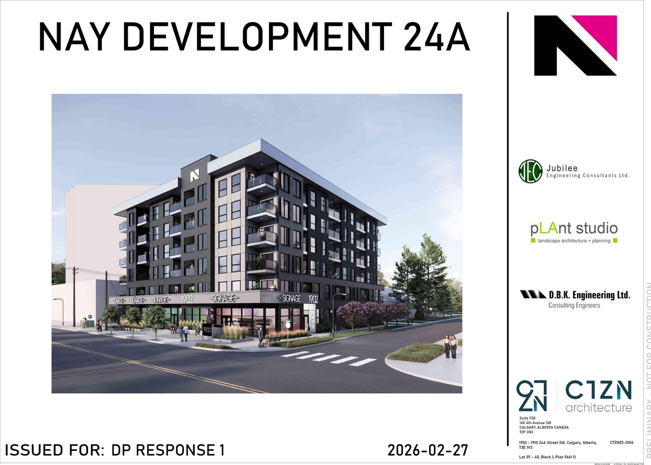 Rendering of building from page 1 of the file 'DP2025-07148 DMAP Amended Plans (9MB) 2026-03-17'