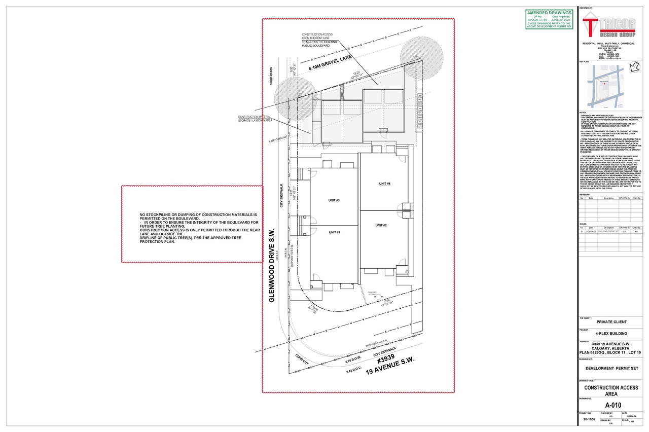 Construction site plan for project from page 10 of the file 'DMAP Plans (Amended)DP2025-07156 (6MB) 2026-06-30'