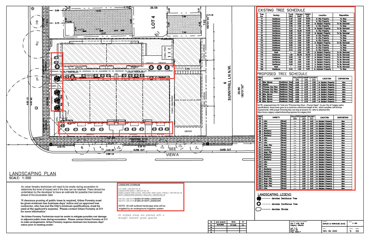 Construction site plan for project from page 3 of the file 'DP2025-07206 DMAP Amended Plans (5MB) 2026-03-17'